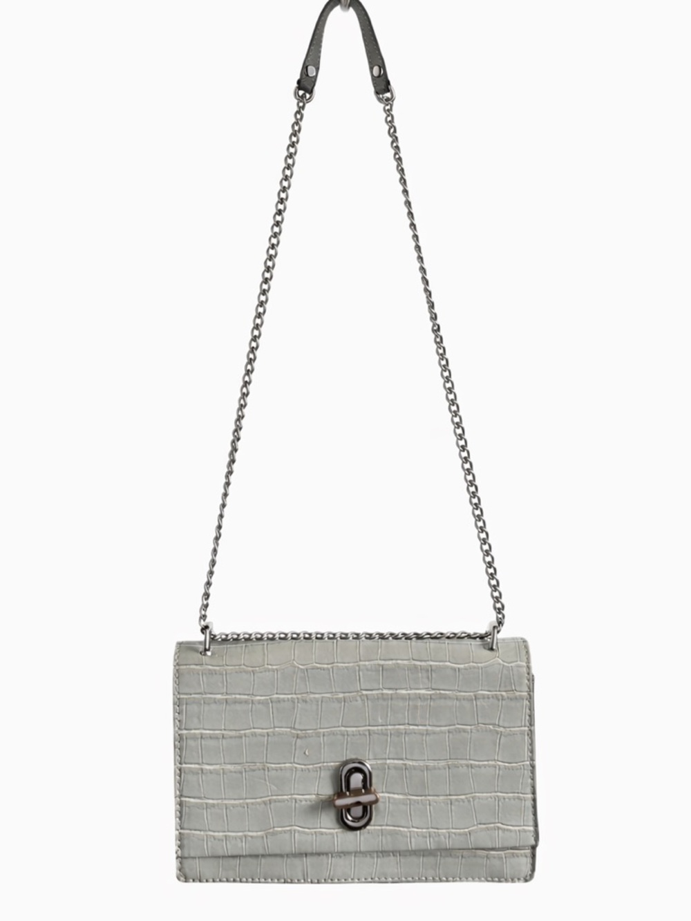 Grey with silver hardware Croc-Embossed Shoulder Bag